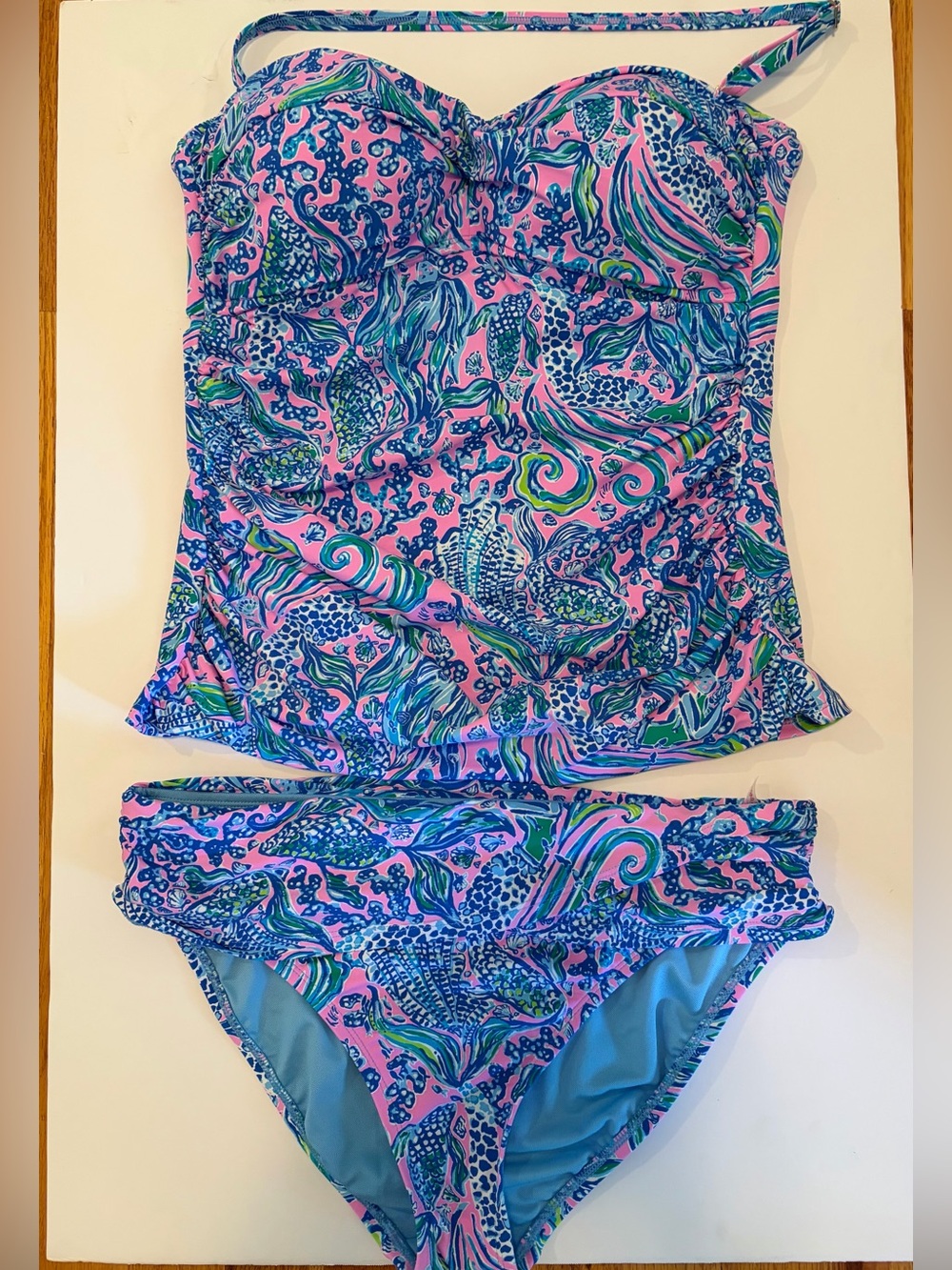Lilly Pulitzer Flamenco Tankini Top “We Mermaid It” and Sarong Hipster Set. - Picture 3 of 9